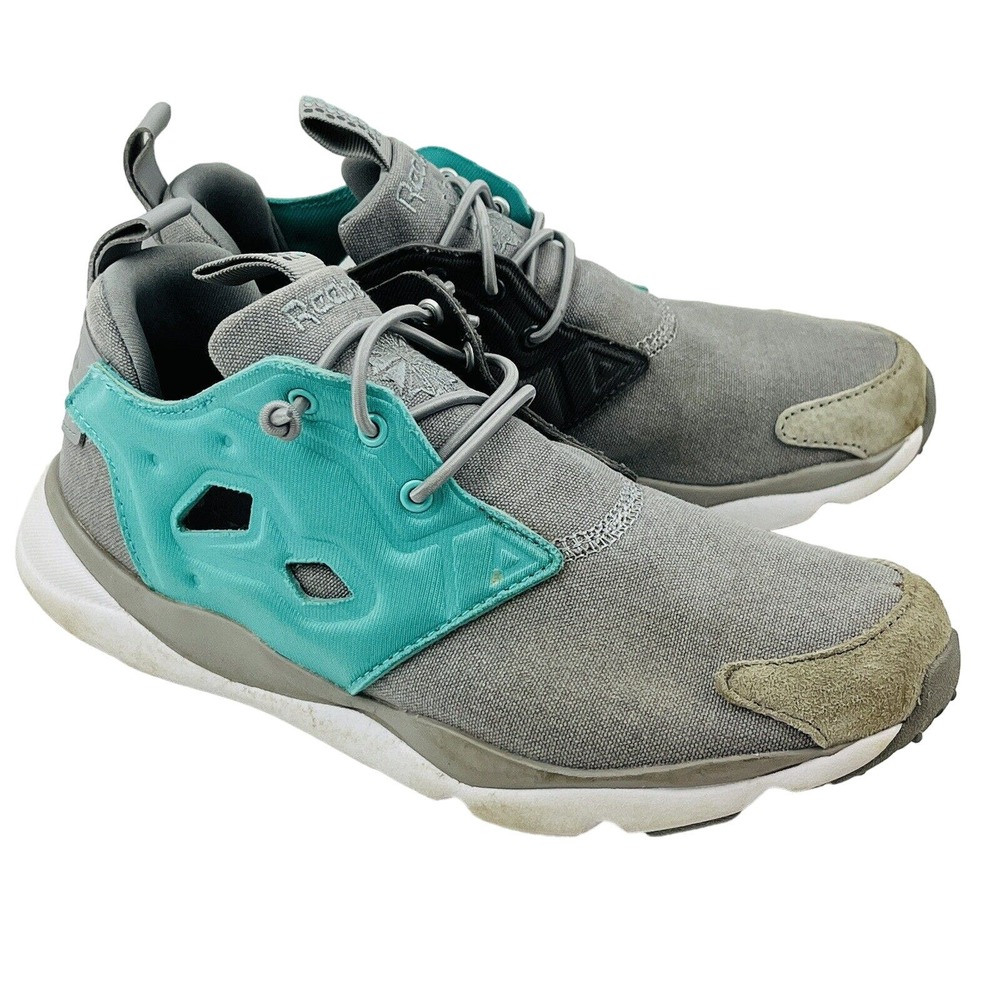 Womens 7 Reebok Furylite Asymmetrical Sneaker Gray Emerald Slip On Athletic Shoe